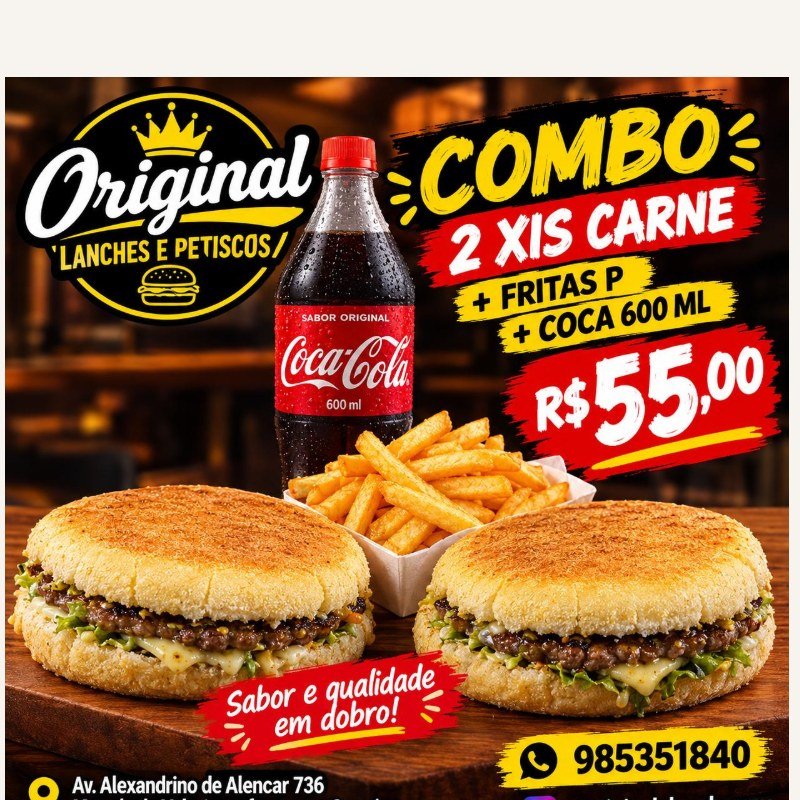 2 Xis Carne + Fritas P + Coca 600ml